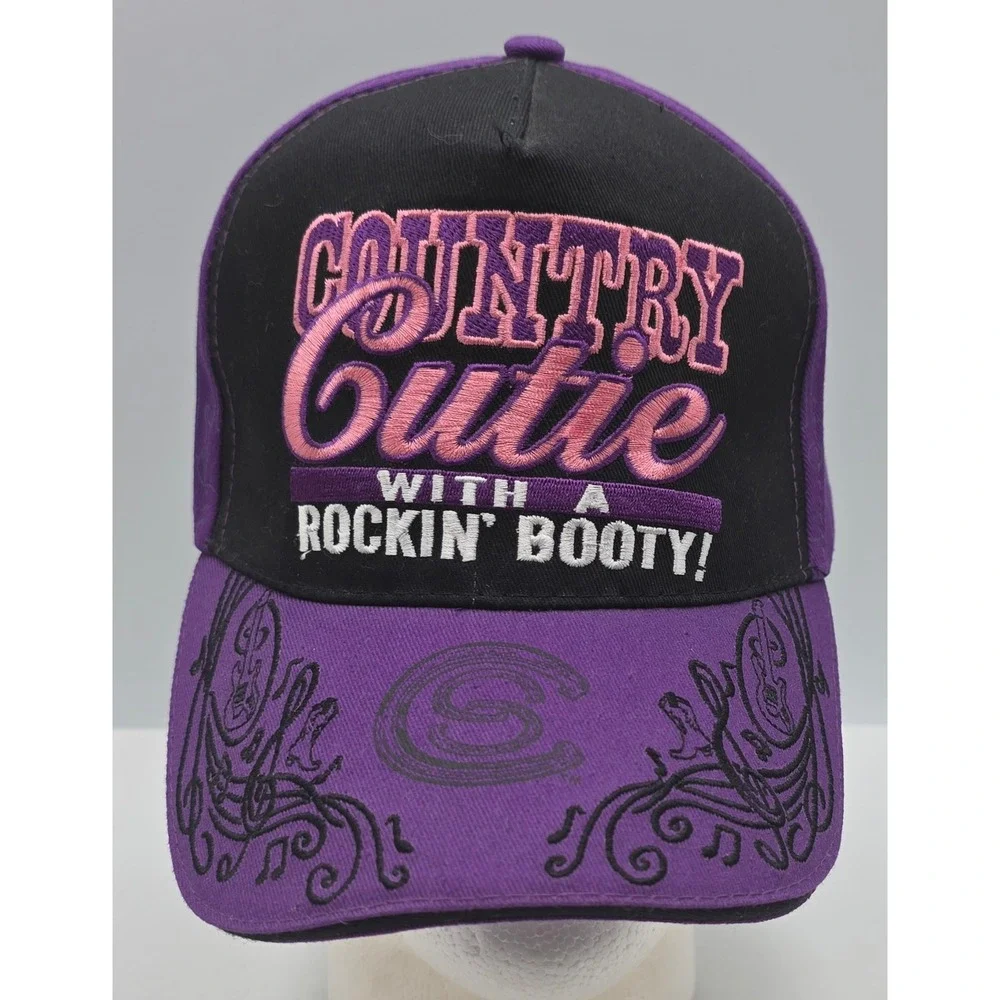 Country Sassy Strapback Hat Womens Purple‎ Black Country Cutie Rockin Bootie Cap